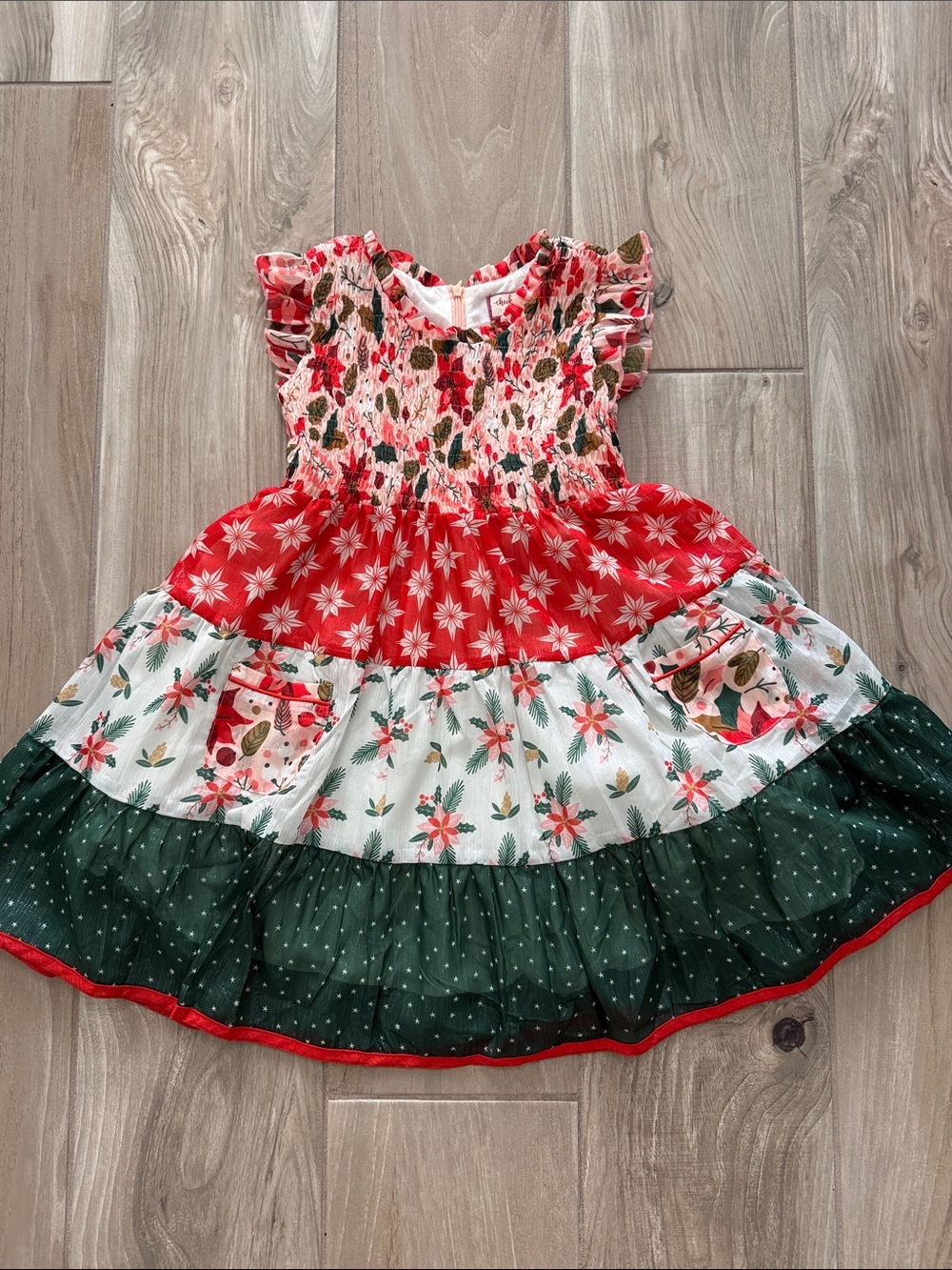 cheeky plum Red & Green Floral Tiered Dress